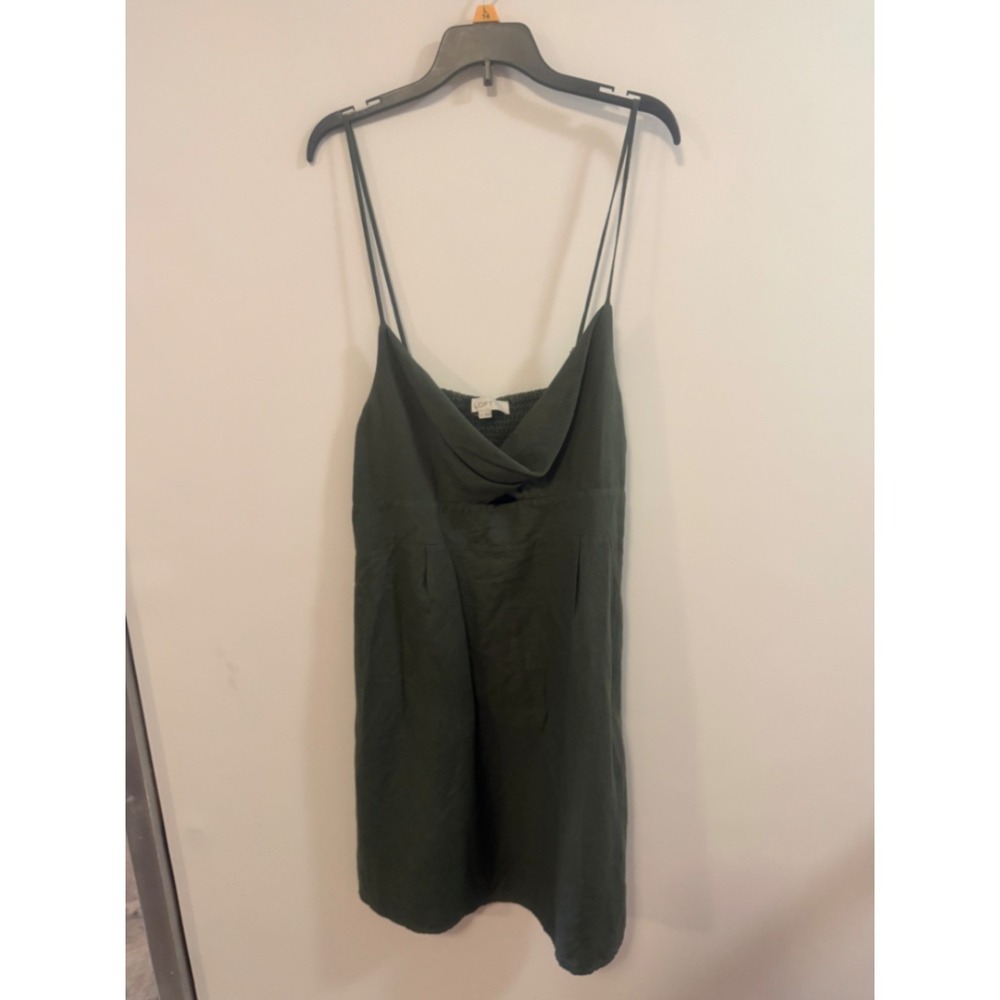 Loft Women Green Linen Blend Spaghetti Strap Smocked Back Cutout Sun Dress 12